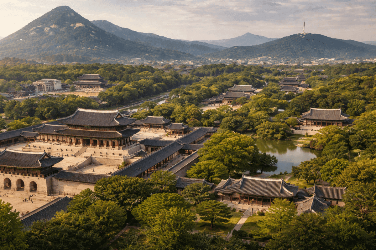 royal palaces of seoul aerial view joseon palace architecture and gardens